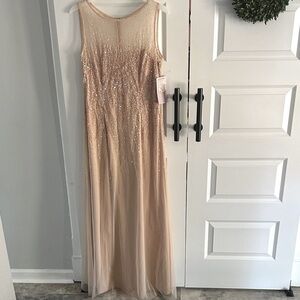 New Elegant Sequin Evening Gown - Nude blush size 16